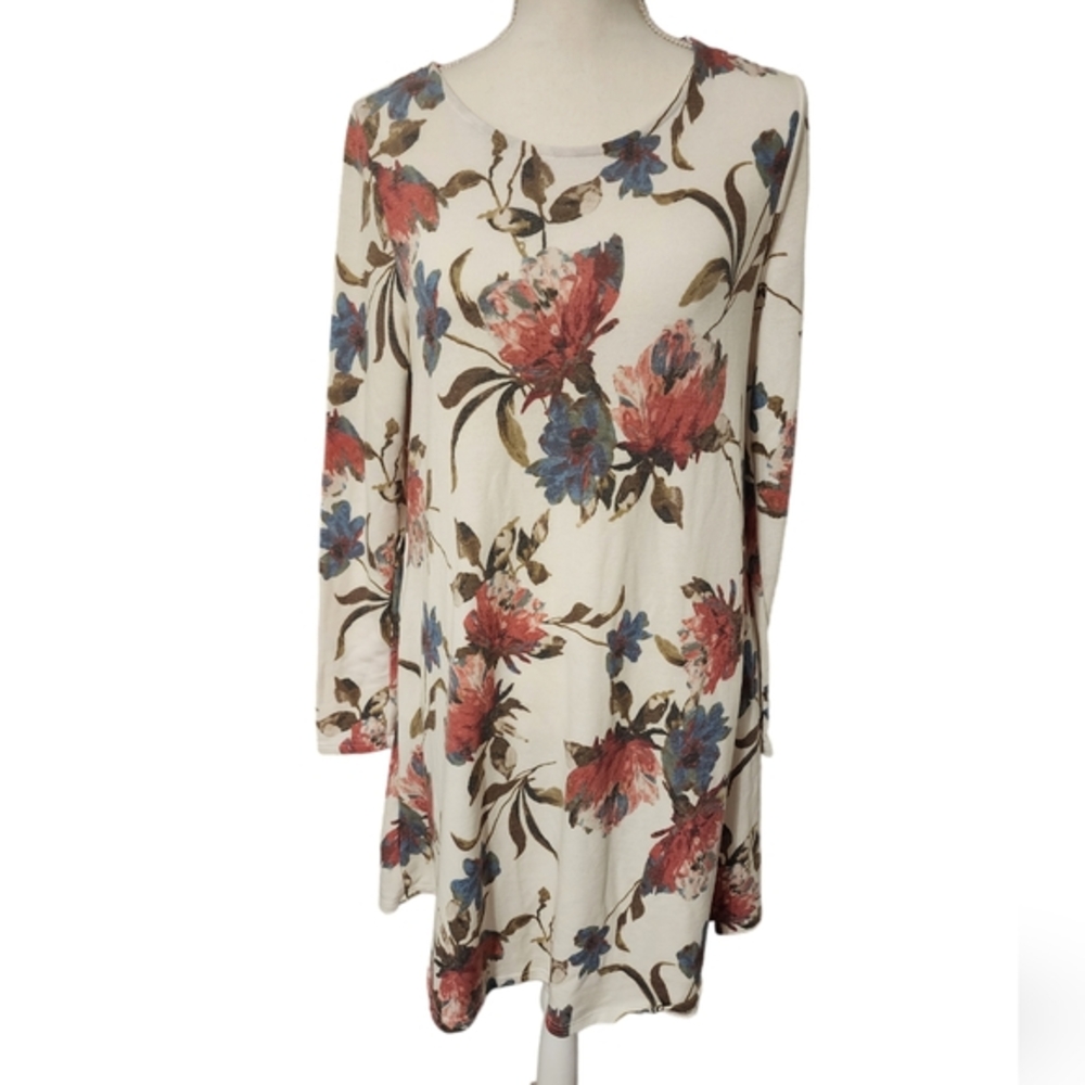 𝅺White birch floral flowy‎ longsleeve dress